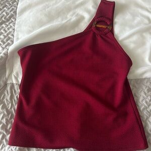 One shoulder red top